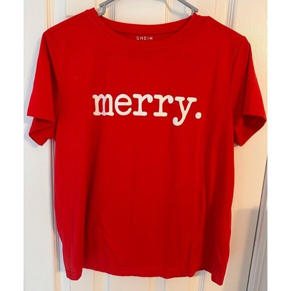 MERRY Christmas Red Tshirt Women's Size M - Picture 1 of 3